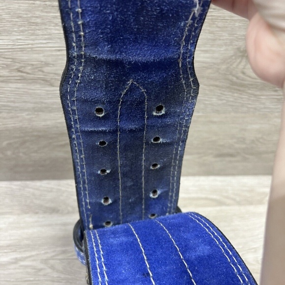 Vintage Thick Double Suede Powerlifting Belt Blue Two Prong - Picture 8 of 9